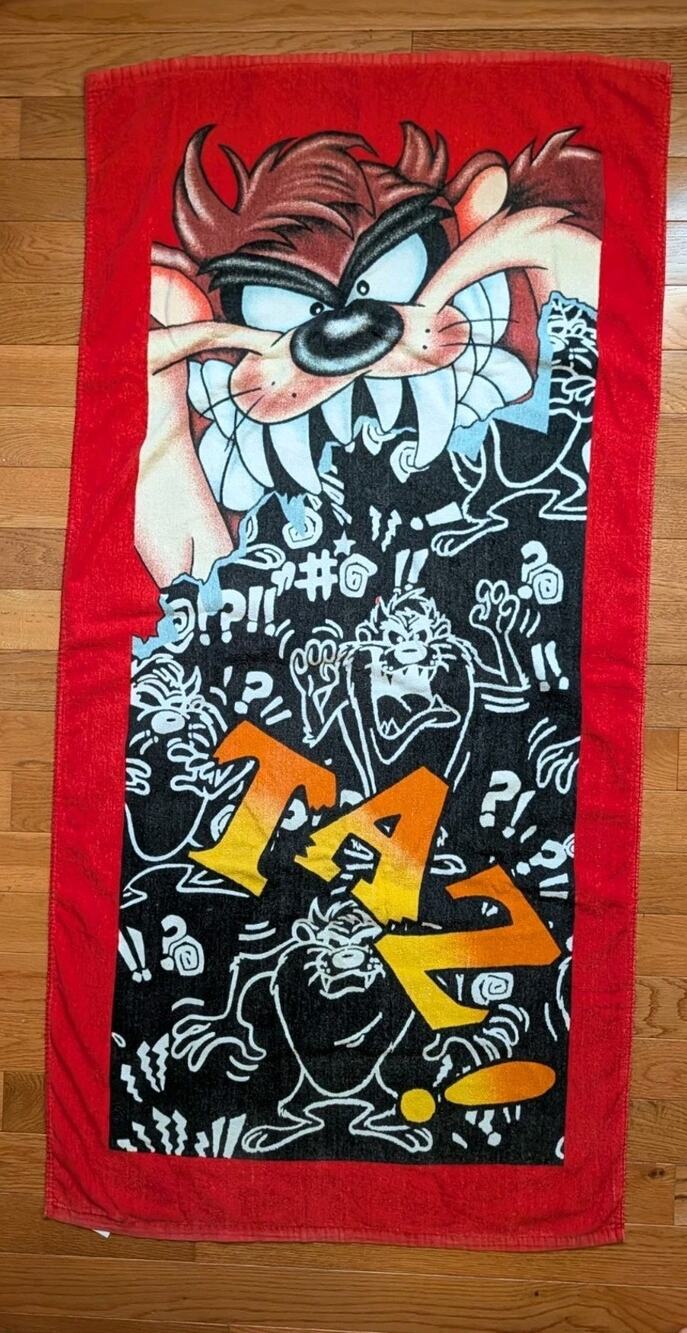 Vtg Looney Tunes Taz Devil Beach Towel Surfing Warner Bros 60x29 1992 Barth